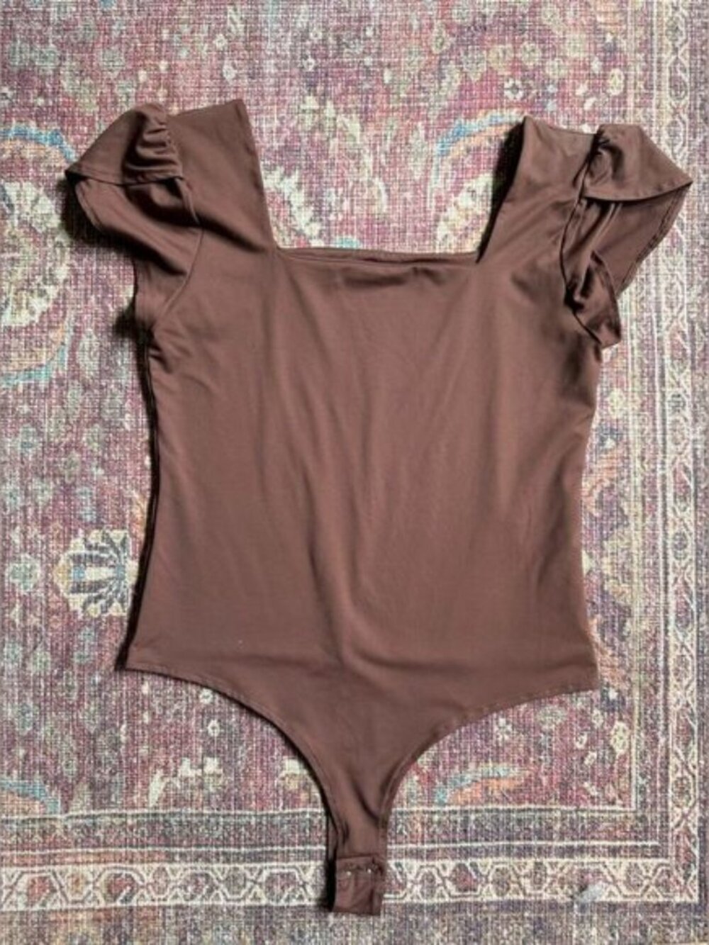 Large PinkmStyle Women’s Brown double lined Tulip sleeve square neck bodysuit